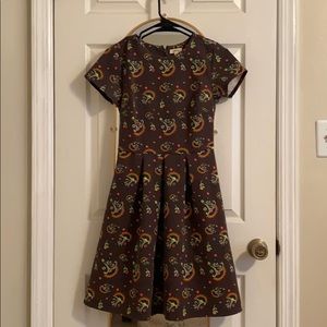 Brown Structured Dress with Floral Print